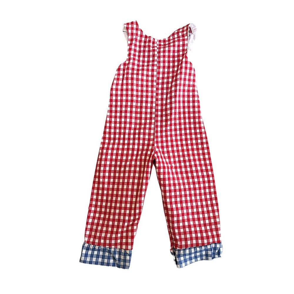Mud Pie Baby Tool Box Gingham Longalls 2T/3T Red Check Construction Romper - Picture 4 of 4